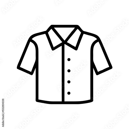Outline drawing of a short sleeved button down shirt with collar isolated on a white background image file