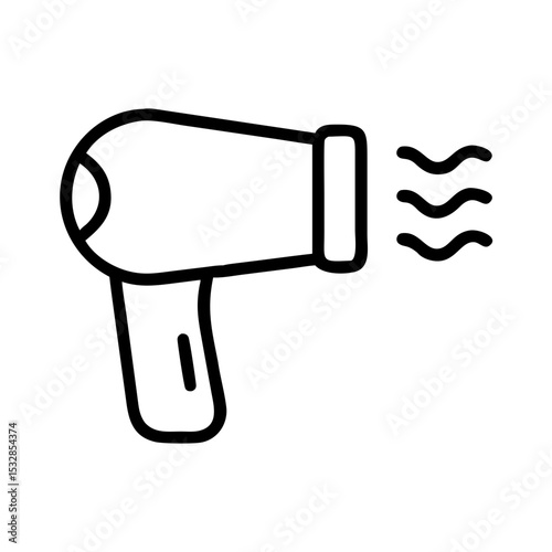 Stylized drawing of a hair dryer with heat waves coming from the nozzle on a white background design