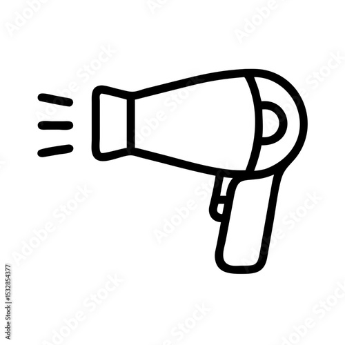 Outline drawing of a hair styling tool with a handle and three lines coming from the nozzle end