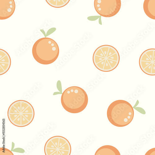 Orange fruit seamless pattern. Organic vitamins and healthy nutrition. Fresh Mandarin orange fruit vector design for wallpaper, clothing, wrapping, fabric, stationery, and phone cases.