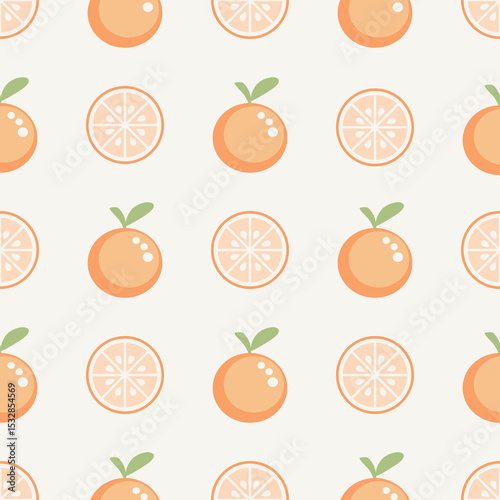 Orange fruit seamless pattern. Organic vitamins and healthy nutrition. Fresh Mandarin orange fruit vector design for wallpaper, clothing, wrapping, fabric, stationery, and phone cases.