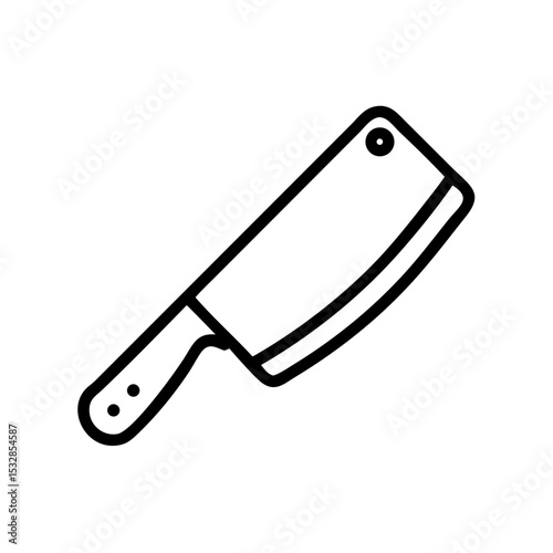 A simple graphic representation of a cleaver with a black outline against a white background shown here