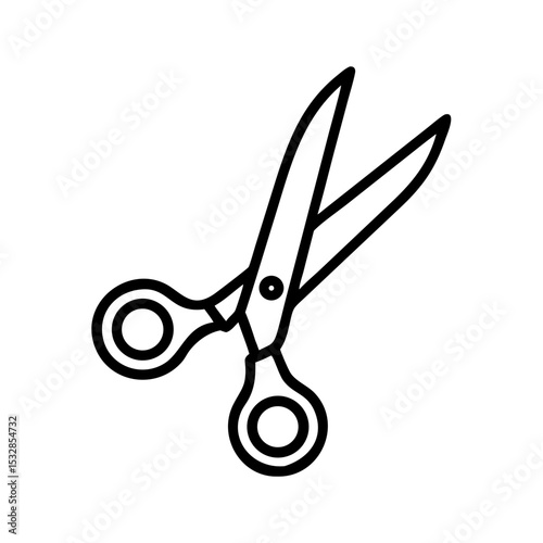 A simple graphic of cutting tool with open blades and circular handles on a white background design element
