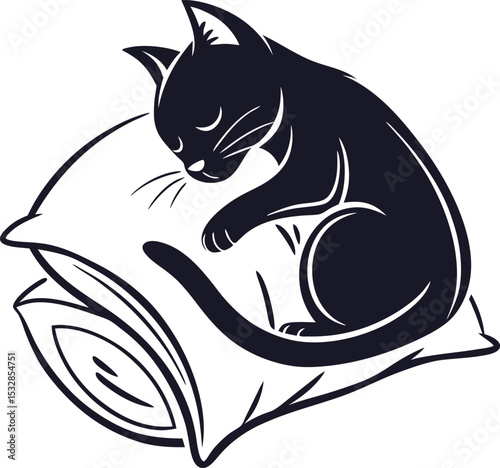 Cozy Sleeping Cat Curled Silhouette Logo Design – Perfect for Pet Brands, Cat Cafés, Sleepwear Labels, Relaxation Products, and Minimalist Animal-Themed Branding