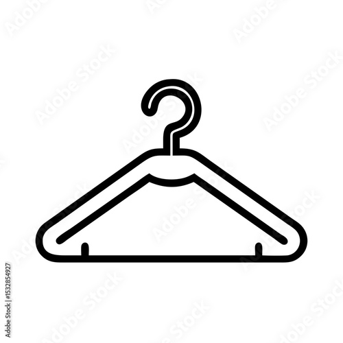 Simple outline drawing of a clothes hanger with a hook and a horizontal bar for garments hanging