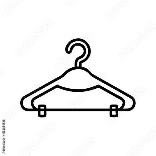 A simple graphic of a clothes hanger with a hook and a bar for pants or skirts hanging up items