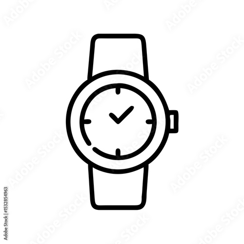 Wristwatch with a round face and band showing the time with a simple outline design for timekeeping use