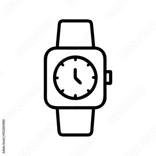 A simple graphic of a wrist accessory with a square face and band showing the time on the dial face