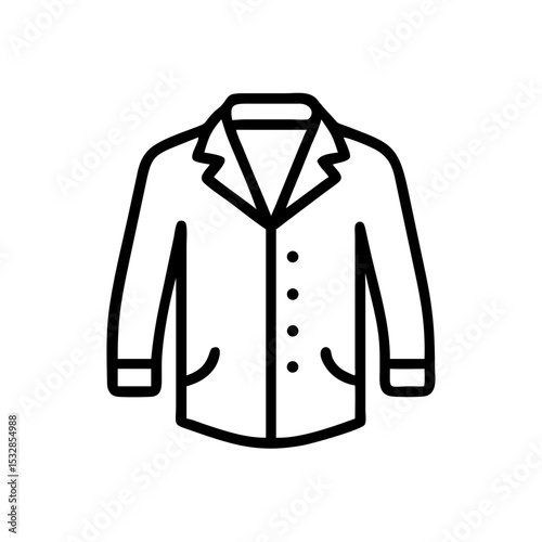Outline drawing of a long sleeved collared shirt with pockets and buttons in a simple style design