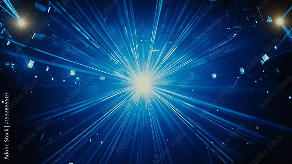 Naklejka premium Captivating display of bright blue light beams emanating from a central burst