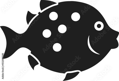 Pufferfish silhouette unique marine species known for its round body and defensive inflation
