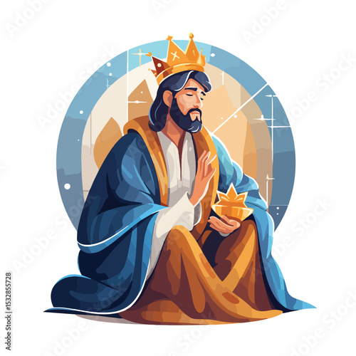 Detailed Vector Illustration of Wise Man Epiphany Manger Character Design for Christian Themes