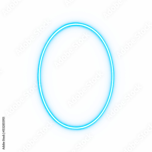 Light blue neon ring with soft glow on a transparent surface, giving it a sense of volume.