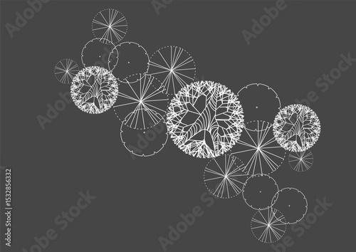 architecture drawing plant tree top view plan greenery vegetation vector. design nature architectural landscape set element illustration bush garden flora sapling minimal. architect isolated.