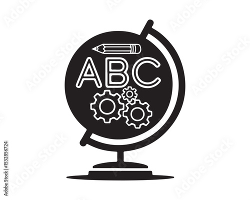 Global education concept globe with abc gears and pencil