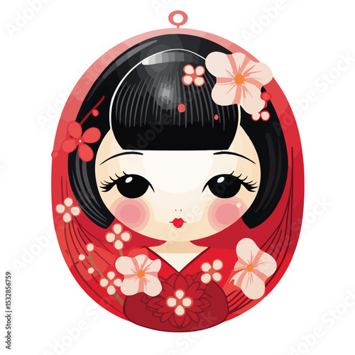 Exquisite Beauty Face Kokeshi Souvenir Decorative Vector Illustration for Design Projects
