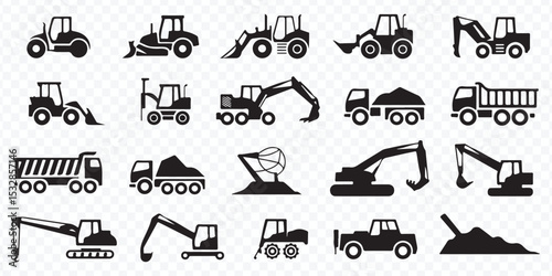 Construction Vehicles Silhouette Set Vector
