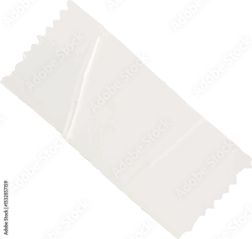 Blank ticket stub is showing flat design with perforated serrated edges on transparent background