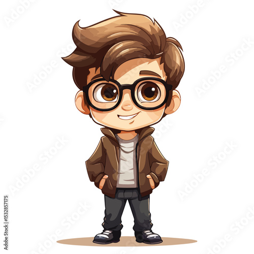 Professional Cartoon Vector Illustration of a Smart Boy with Glasses for Projects