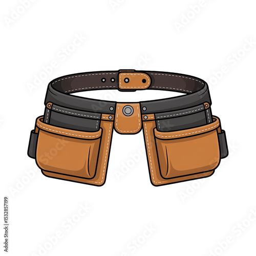 Illustration of a tool belt with pockets on a transparent background for construction workers and carpenters