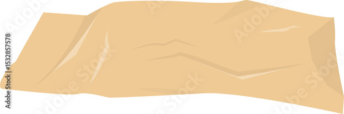 Wrinkled beige sheet is showing folds and creases in flat design, transparent background