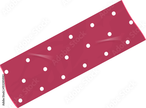 Rose-red polka dot fabric swatch is showing soft folds in flat design, transparent background