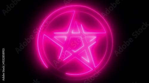 Neon Pentacle symbol in a circle. Computer generated 3d render