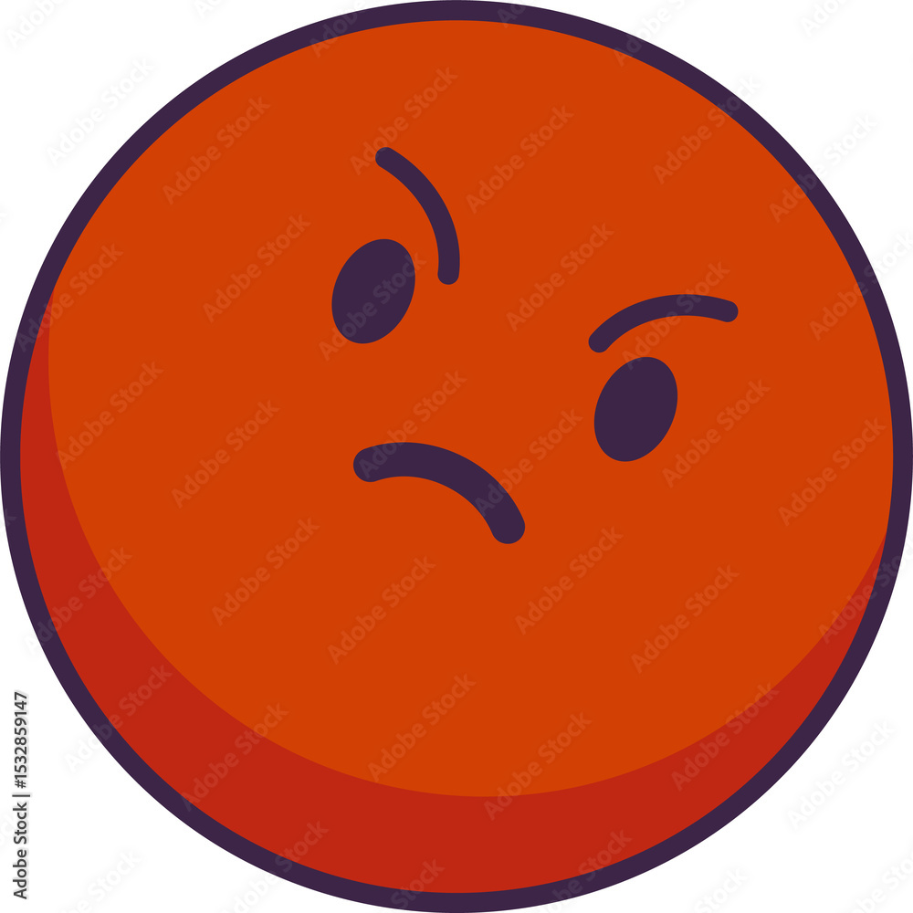 Fototapeta premium Flat emoticon is showing frowning face with purple outline, orange gradient on transparent backdrop