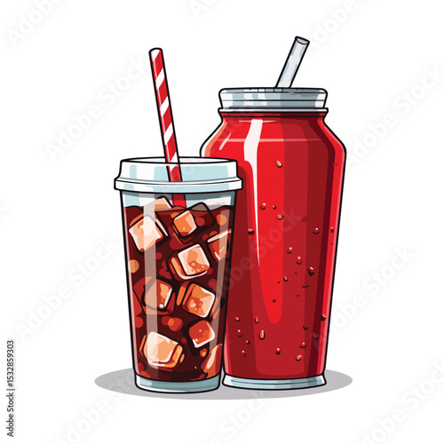 Professional Cola Soda Bottle and Cup with Straw Isolated for Drinkware Marketing