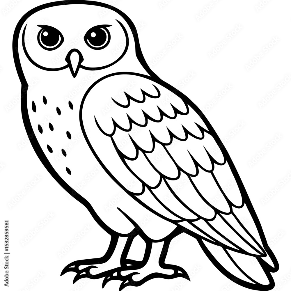 Fototapeta premium Snowy Owl Minimalist Line Art on White Canvas