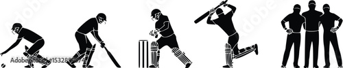 Dynamic Cricket Action Silhouettes Batsman Bowler Wicketkeeper Stunning Sports Graphics