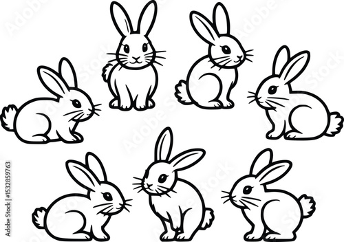 Adorable Bunnies Line Art Collection Perfect for Easter Cards Kids Projects and Spring Designs, silhouette