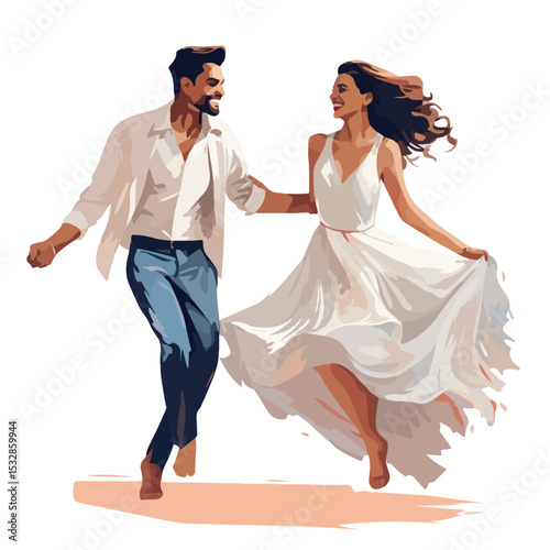 Joyful couple dancing together vector illustration for creative projects