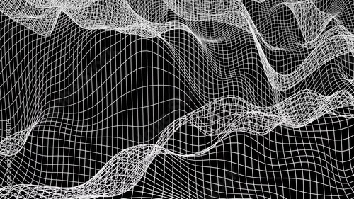 Wireframe landscape waves. Computer generated 3d render