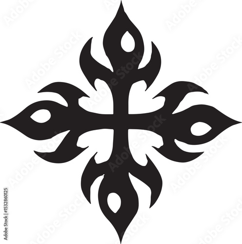 Flaming Cross Emblem  Bold Black & White Stylized Graphic