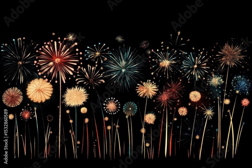 Fireworks light up the night sky in an impressive display during seasonal celebrations, Celebration fireworks in the dark sky
