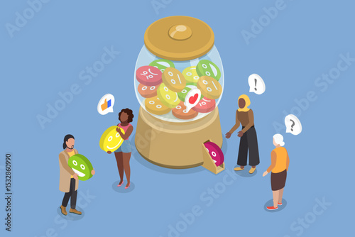 3D Isometric Flat Vector Illustration of Emotional Intelligence, Understanding Emotions And Positive Thinking In Psychology