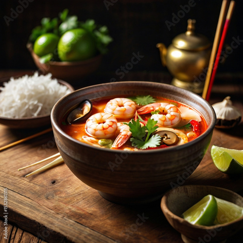 Traditional Thai Tom Yum Soup in Soft Ambient Light