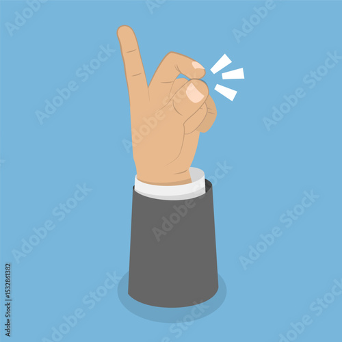 3D Isometric Flat Vector Illustration of Snapping Fingers, Hand Click
