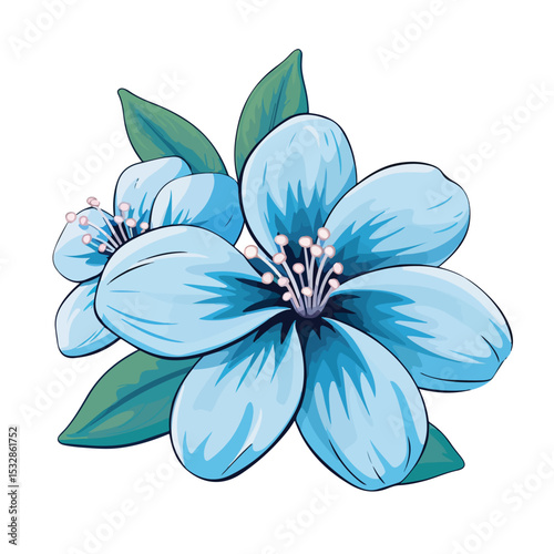 Exquisite Tropical Spring Blue Floral Cartoon Vector Illustration for Designs