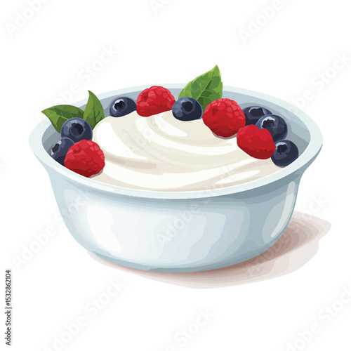 High-Quality Fresh Organic Yogurt in Ceramic Bowl Icon Isolated on White Background for Healthy Eating