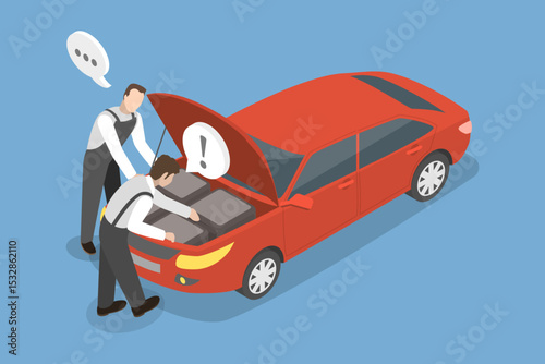 3D Isometric Flat Vector Illustration of Car Repair Shop, Vehicle Care Guidance