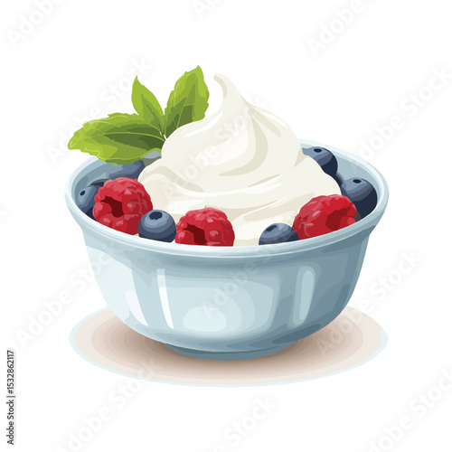 High-Quality Fresh Organic Yogurt in a Ceramic Bowl Icon Isolated on White Background