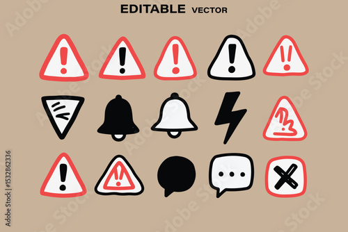Hand drawn alert icons set warning notification symbols