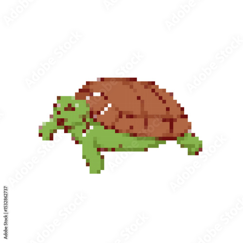 Pixelated cartoon turtle showcasing a retro sprite style, capturing charm in classic mosaic design.