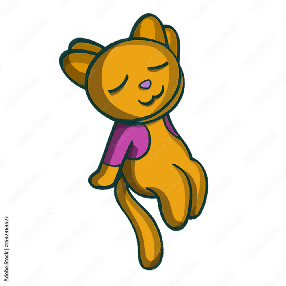 Obraz premium Stylized orange cat is floating in flat style wearing magenta shirt, transparent background