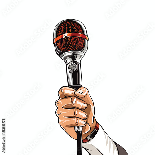 Professional stand-up comedy show equipment with hand holding microphone and stool on stage