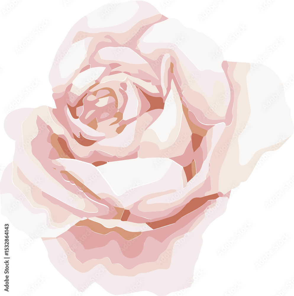 Fototapeta premium Flat design pale pink rose is being shown on transparent background, with pastel layered petals