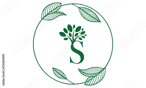 S Letter with Leaf Logo Vector