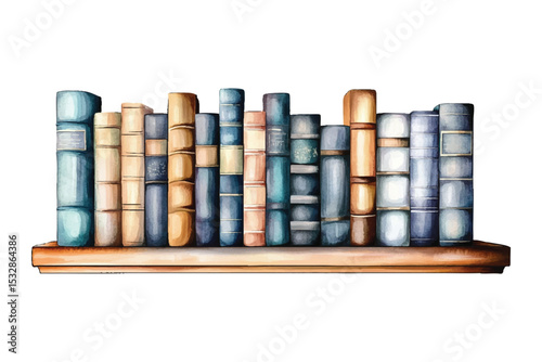 Watercolor book stack on shelf illustration vactor for education and reading